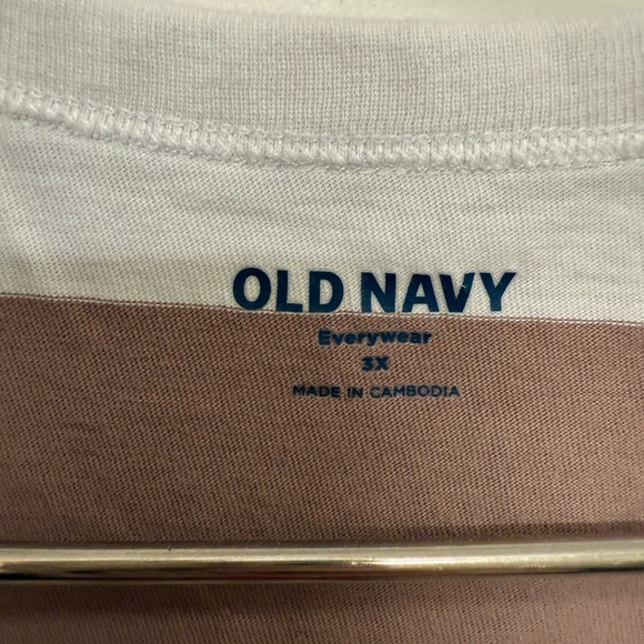 Old Navy Women's Short Sleeve Mauve and White Striped Tee - Picture 2 of 3